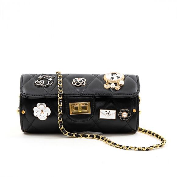 Black Lucky Charms Quilted Cylinder Shoulder Crossbody Bag - Picture 10 of 15